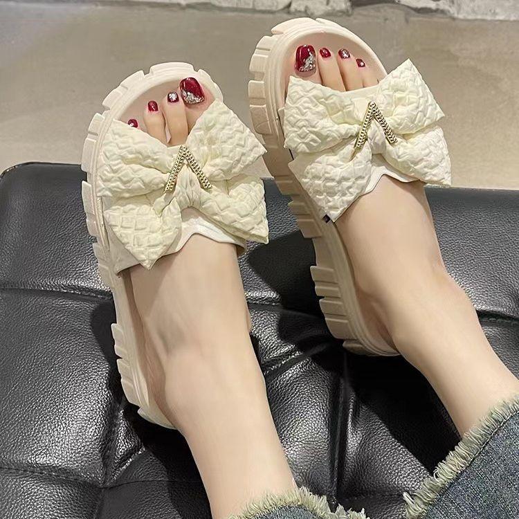 Dép quai ngang cao su gắn Nơ V, dép nữ gắn Nơ bản đẹp mềm êm, chống trơn