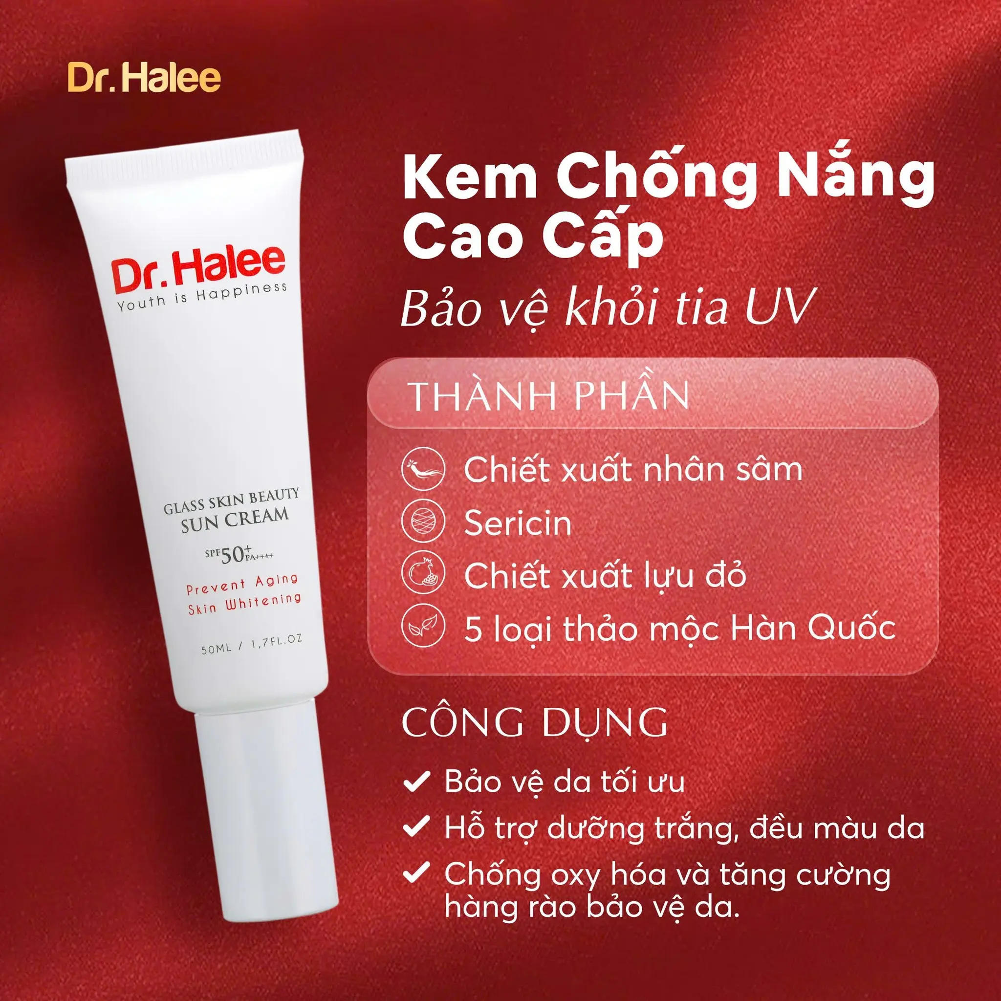 Kem Chống Nắng Lựu Đỏ Dr.Halee SPF50+ PA ++++ 50ml Sunscreen Skincare Sun Cream ChốNg NắNg Women Chăm Sóc Da