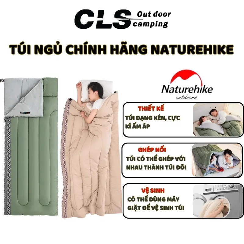 Túi Ngủ Văn Phòng Naturehike Giữ Ấm,Chống Thấm, Đi Phượt, Du Lịch Dã Ngoại, Tặng Kèm Túi Đựng 0