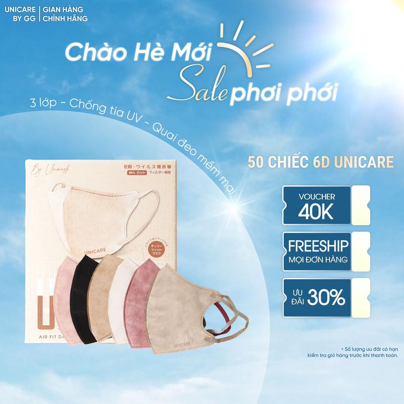 [UNICARE LIVE] 100c Khẩu Trang 6D Unicare Cao Cấp 3 lớp Kháng Khuẩn, Êm tai Che Mặt Mềm Mỏng Thoáng Khí Phụ Kiện Women Accessories