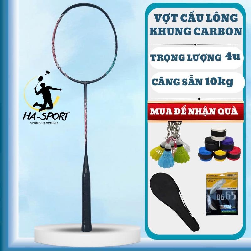 Vợt cầu lông khung cacbon giá rẻ vợt cầu lông đơn nhẹ bền đẹp căng sẵn 10kg tặng kèm bao đựng Sport cuốn Cán Vợt căng cước sẵn