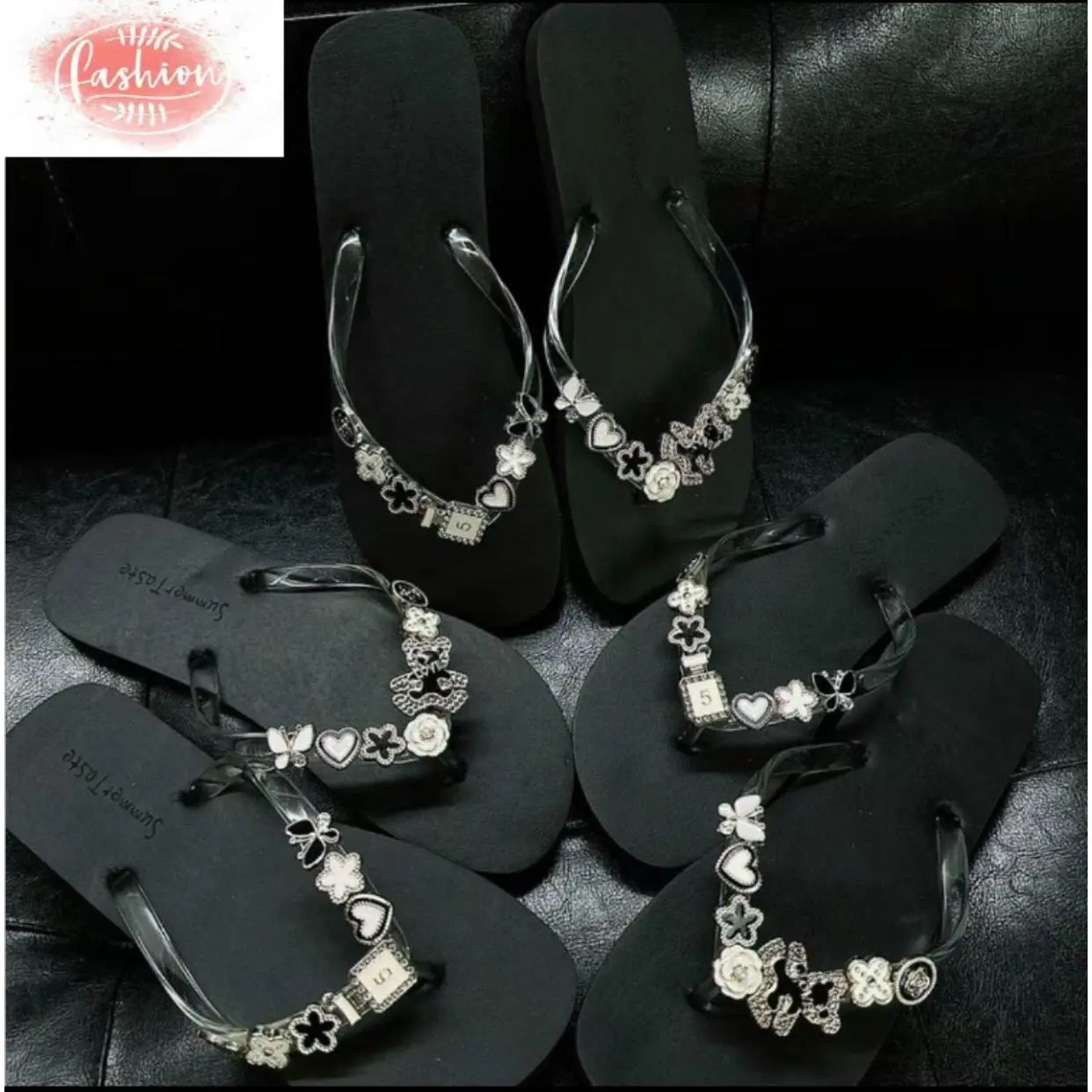 Dép tông đi biển quai PVC trong gắn 14CHARM ngẫu nhiên Cute, dép xỏ ngón cao su xốp hàng QC (PKPX)