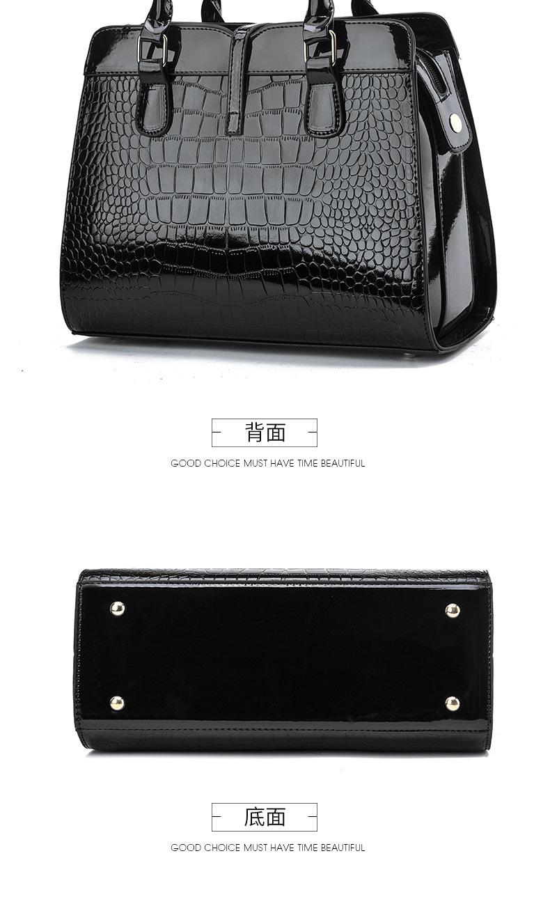 Product Introduction of [Cross-Border] Fashionable Bright Leather Women's Handbag 2024 Autumn and Winter New Large Capacity Crocodile Pattern Shoulder Messenger Bag 17
