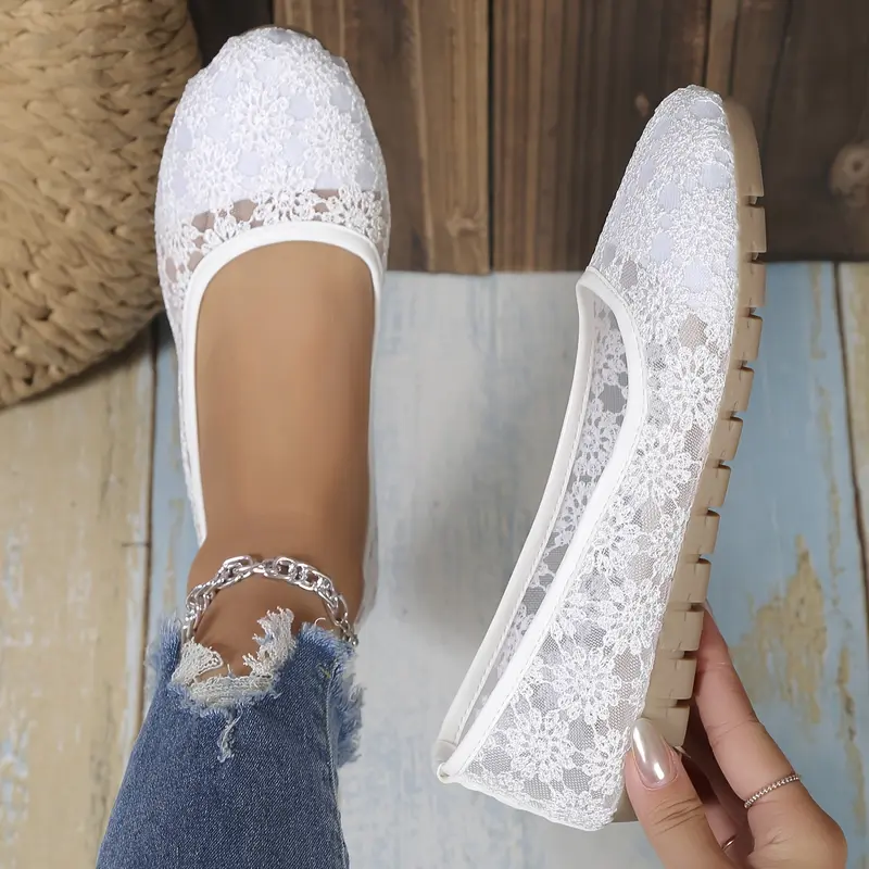 Womens Floral Lace Ballet Flats - Effortless Slip-On, Ultra-Soft Sole, Airy & Comfy - Chic Shallow Mouth Shoes for Breathable All-Day Wear 0