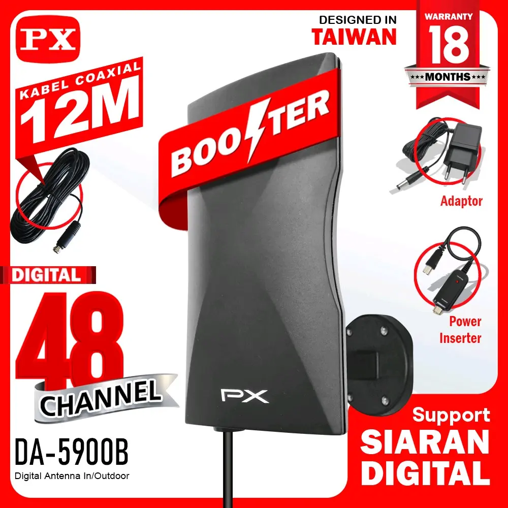 Antena Tv outdoor indoor PX DA 5900B Digital Analog Free Kabel Garansi Pabrik Hitam