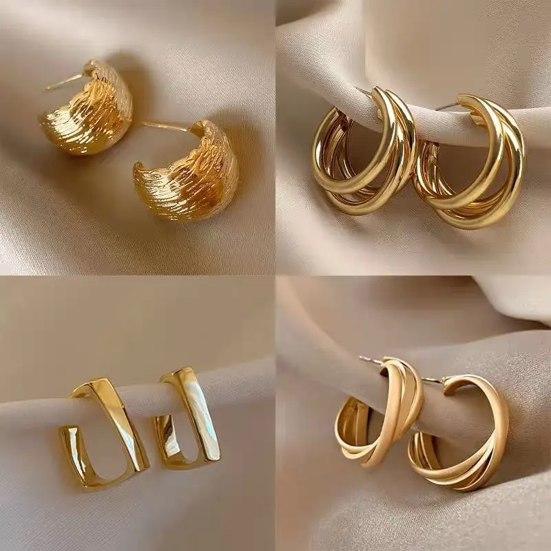Sterling Silver Needle Exaggerated Geometry Stud Earrings for Women Affordable Luxury Fashion Elegant High-Grade Earrings Metal Earrings