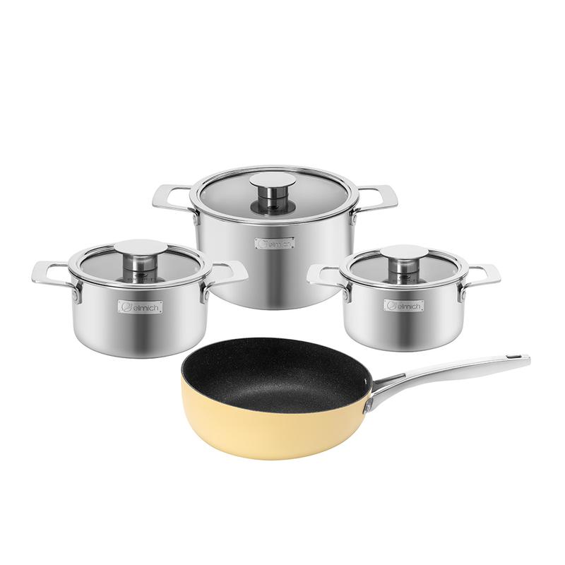 Bộ nồi Inox liền khối Elmich Hera EL-8138IN size 16 18 22 tặng kèm chảo chống dính full induction 26cm
