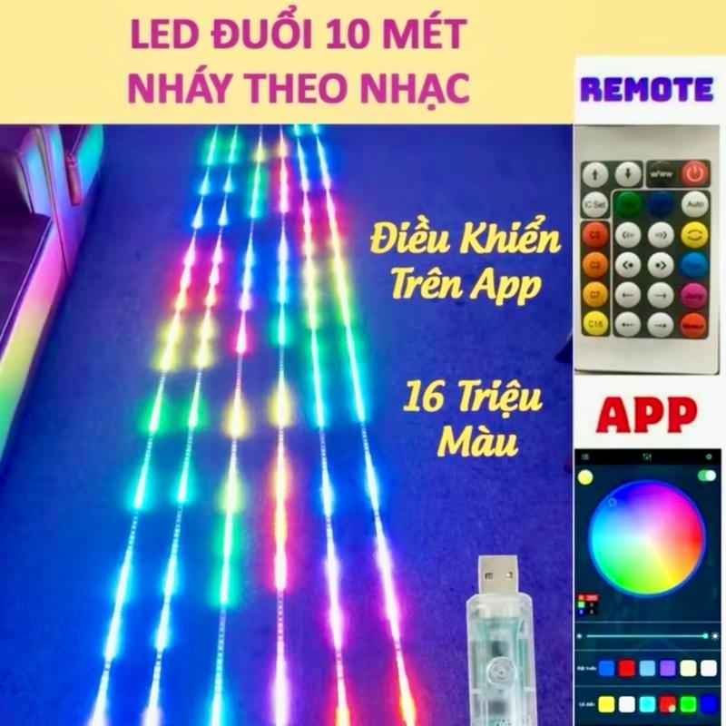   Loại 1  Đèn dây led RGB 16 triệu màu 10 Mét điều khiển bằng điện thoại và Remote nháy theo nhạc trang trí trong nhà ngoài trời 