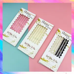 COD 6Pcs/Set Lilin Pensil Ulang Tahun Warna-warni Batang Panjang Berlapis Emas Perak - GF0562