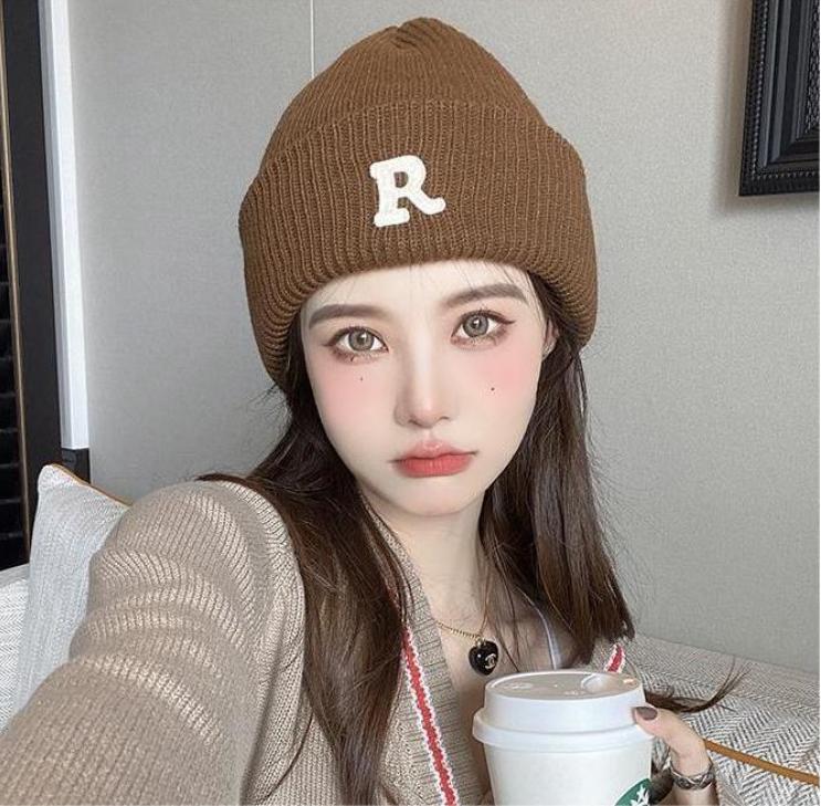 Mũ len nữ trùm đầu Beanie chữ R đi chơi chụp ảnh xinh màu trơn thời trang unisex quà tặng mùa đông đẹp rẻ