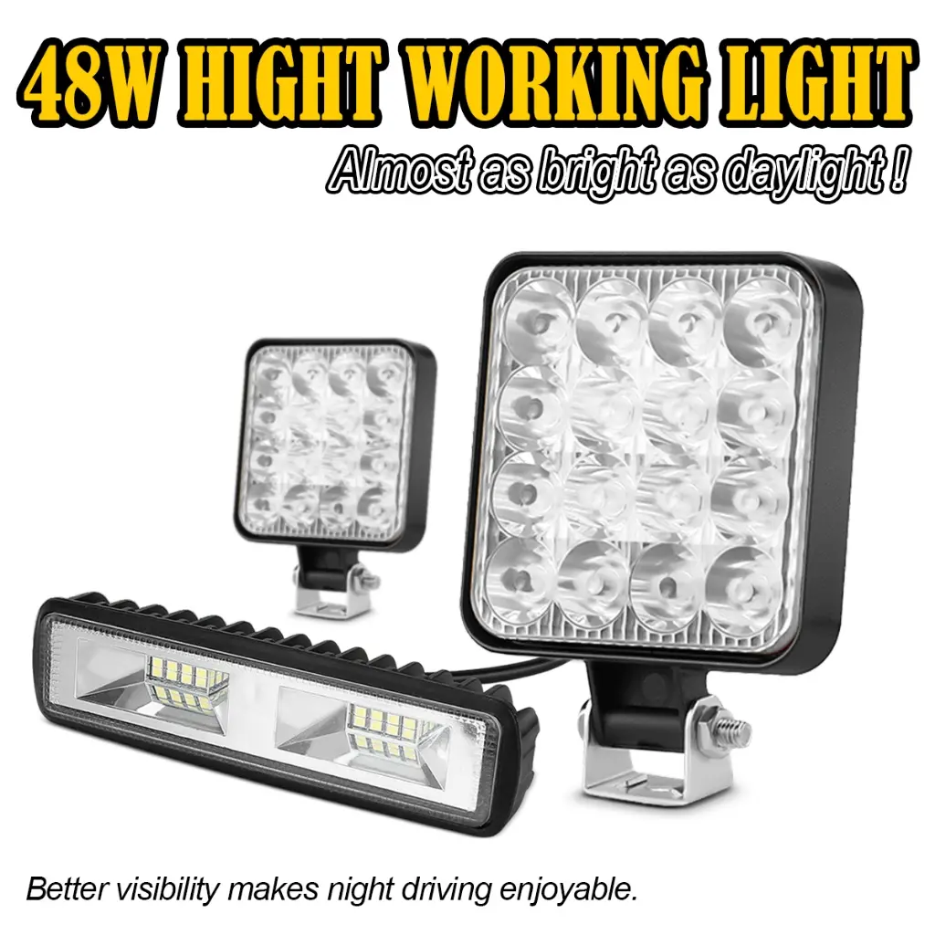 Lampu Amaran LED, Lampu Kerja Kereta, Kalis Air, LED Persegi, 16 LED, 9-30V, Sesuai untuk Lori, 48W, 6000K, Lampu Sorot Storbe, Bar Lampu Depan Bantu, Sesuai untuk Kerja Luar Jalan, Automotif