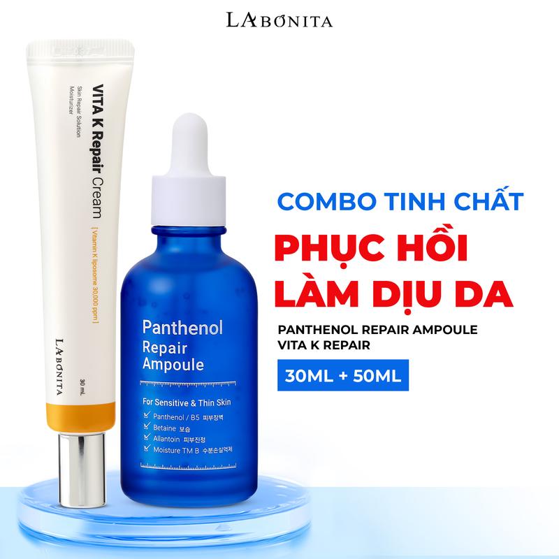 Combo Tinh chất hỗ trợ phục hồi làm dịu da La Bonita Panthenol Repair Ampoule 50ml + Kem Dưỡng Da La Bonita Vita K Repair Cream 30ml Skincare