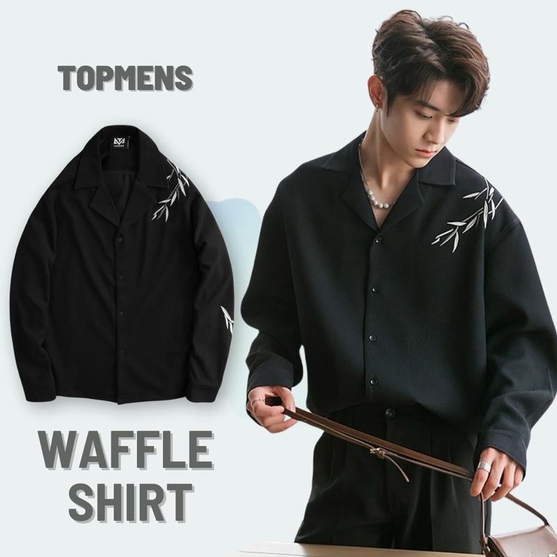 Áo sơ mi nam topmens - thanh lịch trẻ trung - chất liệu vải waffle thông thoáng thấm hút mồ hôi Nhung Shirt Đen Menswear áo khoác sơ mi thường áo sơ mi bình thường