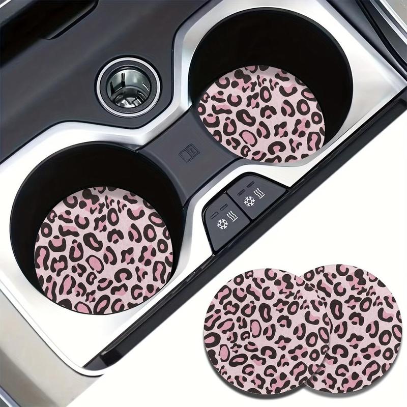 Product Introduction of Leopard-print Car Coaster, Round Anti-slip Car Cup Holder Coaster, Durable Car Cup Holder Pad, Car Interior Accessories for Women 3
