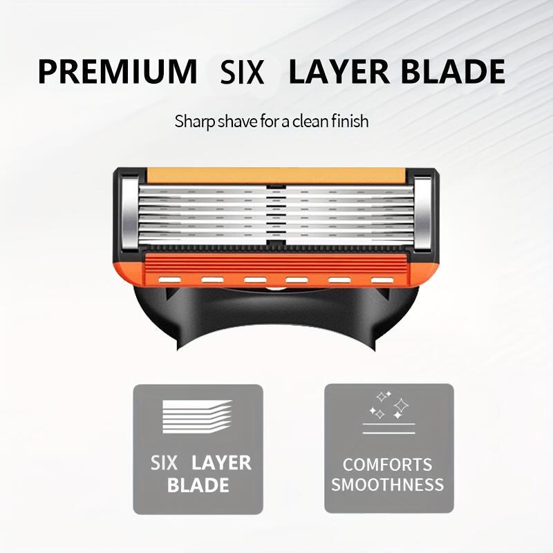 Product Introduction of 6 Layer Manual Razor & 8 Replacement Blade Heads, Classic Men's Shaving Tool, Smooth Shaving Tool, Washable Shaving Tool for Men 2