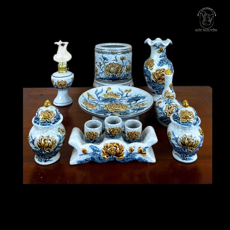 Bộ đồ thờ cho ban thờ gia tiên 0,8 - 1m, ban thần tài  Bát Tràng - Trang Trí Nhà Decor Decor Phòng - Phòng Khách