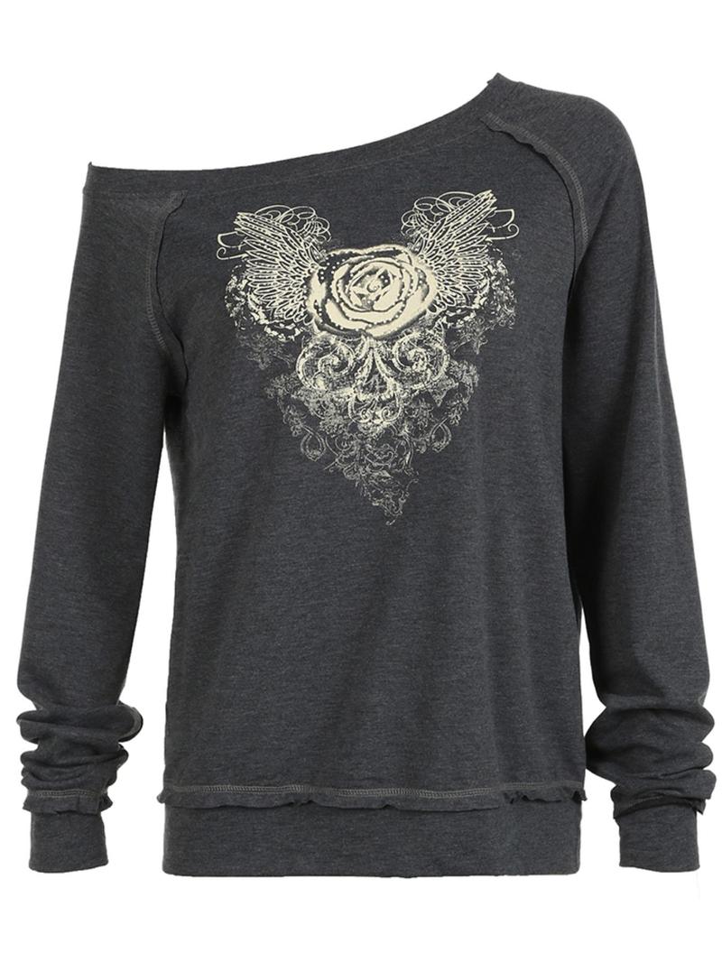 Product Introduction of Women's Floral Print Asymmetrical Neck Pullover Sweatshirt, Vintage Casual Raglan Sleeve Top for Fall & Winter, Women's Clothes for Daily Wear 10