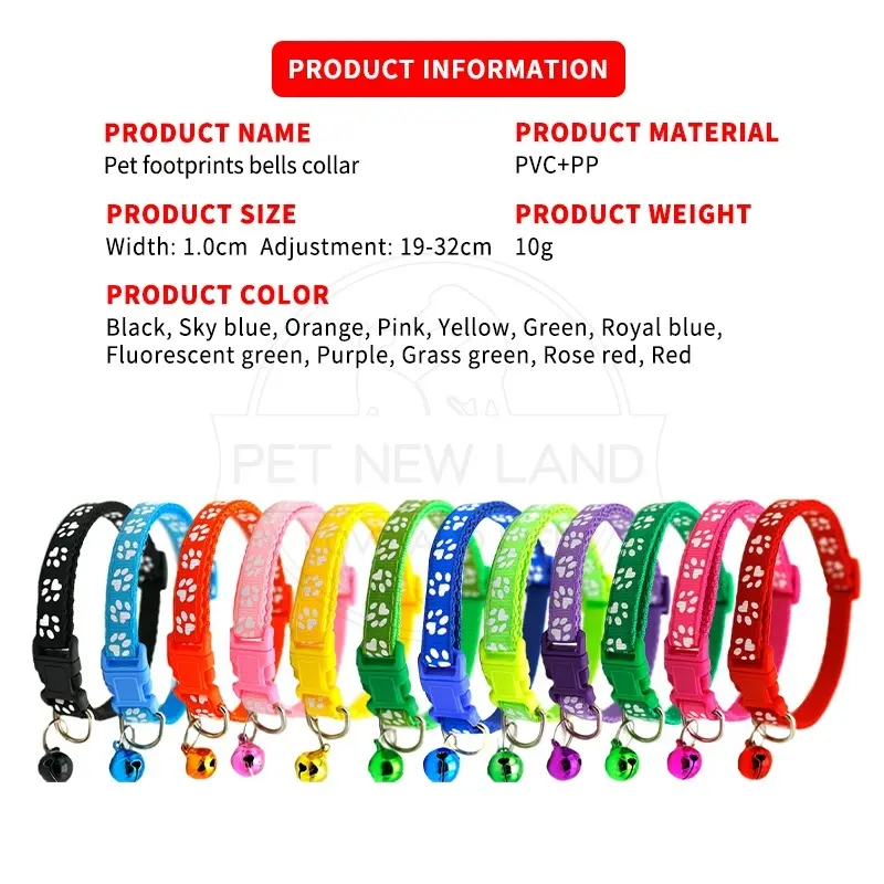 Kalung Kucing Lonceng Hewan Peliharaan Tali Leher Anjing Kecil Lonceng Pet Collar Dog Kitten Adjustable Motif Tapak Kaki Murah Import 2