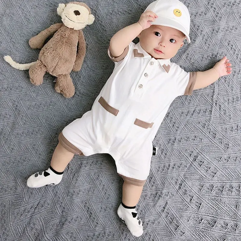 Boys Clothes Summer thin edition pure cotton Polo collar 100 day full moon British style onesie