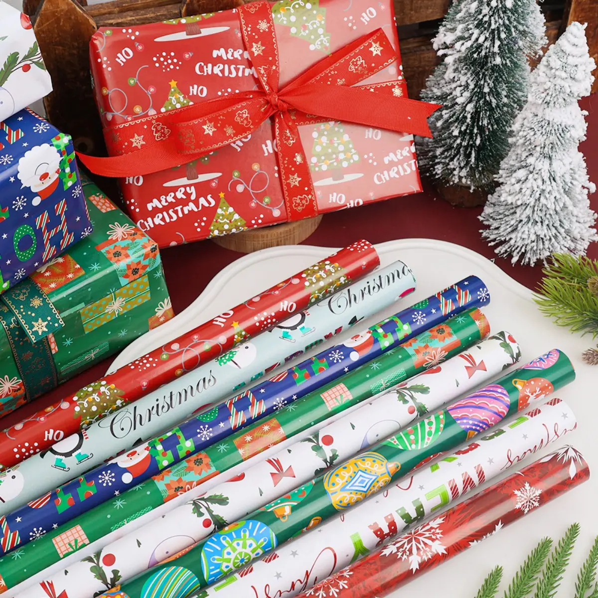 Gift Wrappers Happy New Year Christmas Gift Packaging Paper DIY Bouquet Flowers Wrapping Paper Xmas Gift Wrap
