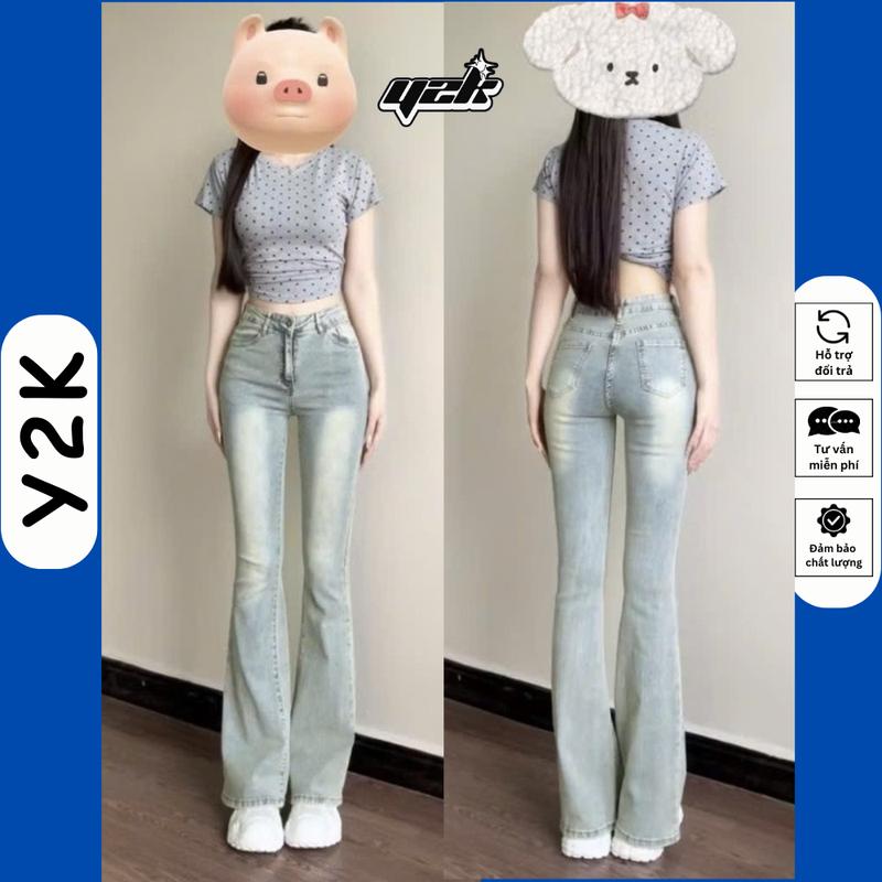 (LOE NẤM LÙN) Quần JEAN ỐNG LOE nữ trơn lưng cao co giãn màu Bạc Xám bụi dơ Hottrend Kem Women Pants CHO NẤM LÙN