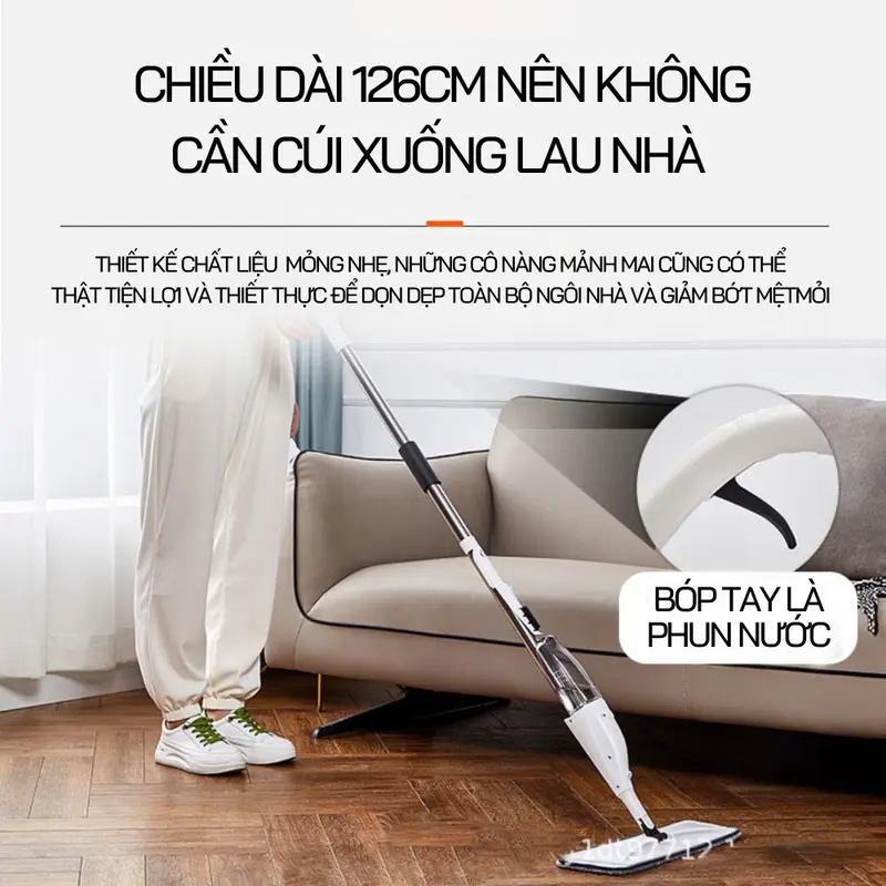 Chổi Lau Nhà Phun Sương Xoay 360 - Cây Lau Nhà Tự Vắt Thông Minh Phun Sương Tiện Lợi 1