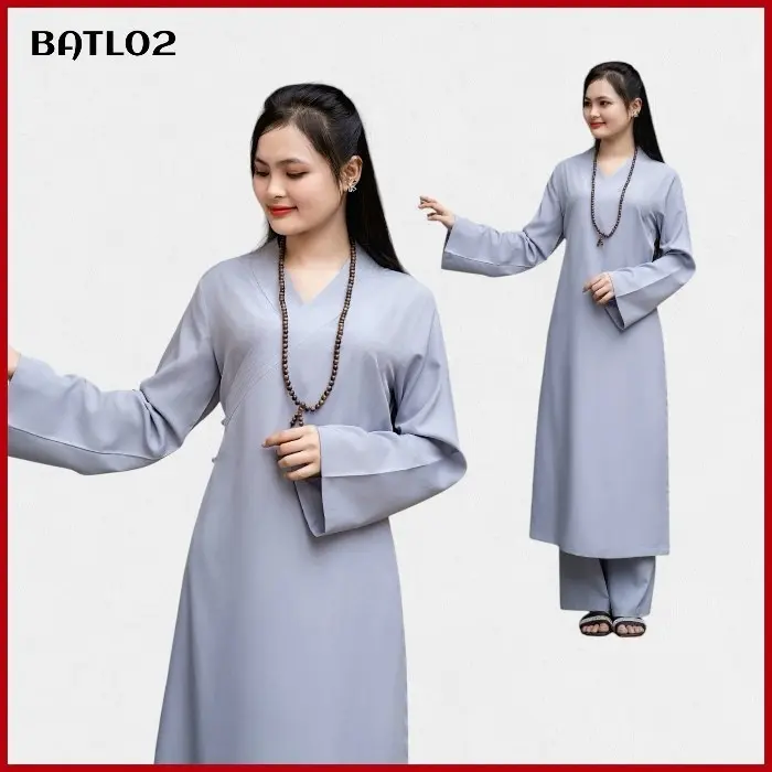 Bộ áo tràng lụa nhật gồm [quần và áo] vải mềm mịn mặc thoải mái màu lam và nâu 0