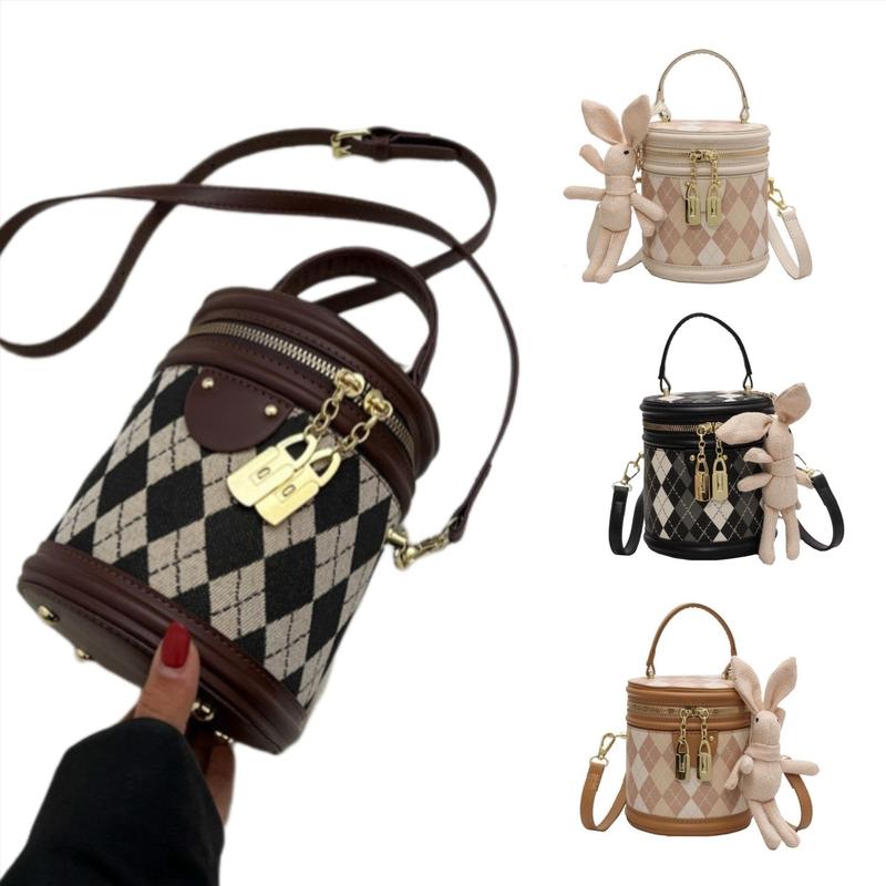  Túi xách thiết kế CRAZYTEEN T029 T031 kiểu túi hộp tròn đơn giản khóa mạ golf chất phối vải canvas style trẻ trung   KÈM CHARM  KHÔNG KÈM HỘP   Nữ Bag 