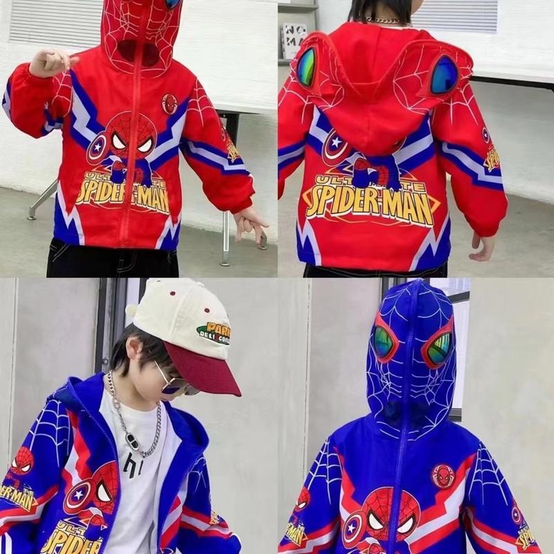 (12-30kg) Áo gió siêu nhân có đèn nhấp nháy kéo kín đầu cho bé hàng QCCC 2 lớp lót lưới mềm đẹp cho bé trai áo  choàng lông