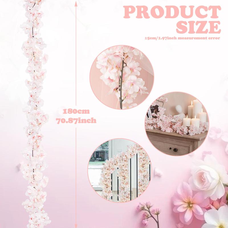 Artificial Cherry Blossom Vine, 1 Count Romantic Cherry Blossom Wreath, Decorative Bow for Wedding Festival Home Decor, Ornaments 1