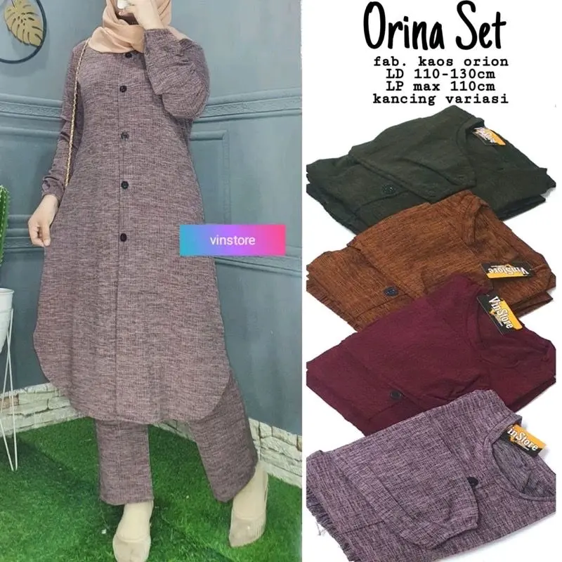 MUMU - ORINA SET !! Setelan Celana Wanita Muslimah Bisa COD  Orina Set by Fashion Ori Solo Karet Melar Baju Atasan Tunik Panjang Kulot
