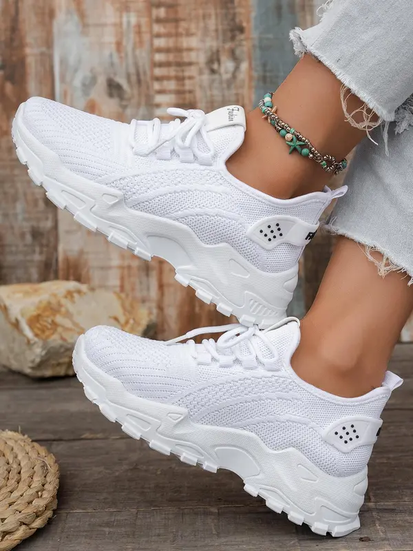 Women's Solid Color Lace Up Mesh Breathable Lightweight Running Shoes, Casual Comfortable Sports Shoes, All-match Round Toe Walking Shoes for Daily Wear 7