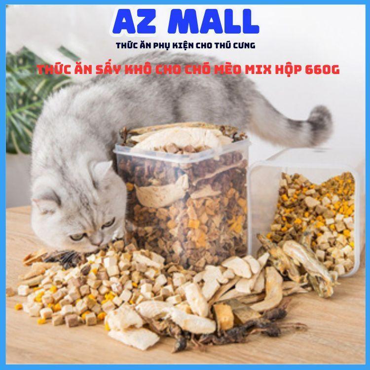 Thức ăn sấy khô cho chó mèo mix nhiều loại bổ sung đầy đủ dinh dưỡng HỘP 660g chân  dê pet food hộp  sấy