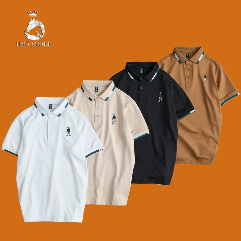 Áo Polo nam cổ bẻ CARO - thêu họa tiết , vải cá sấu cotton CMC, nam tính, thanh lịch, sang trọng NEW 2023 - POLOUMAOR Top Menswear Shirt Có Cổ Ngắn Tay Trắng hàn quốc thường