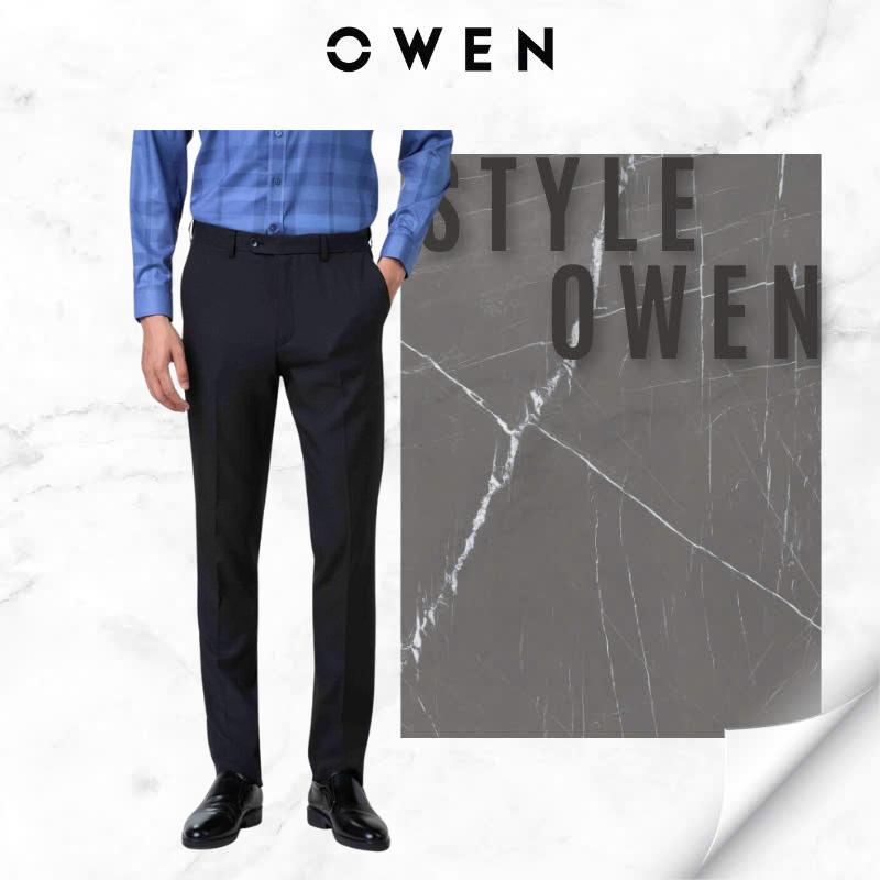  Quần Âu nam Owen màu đen dáng slimfit QST252470,chất liệu 100% nano 