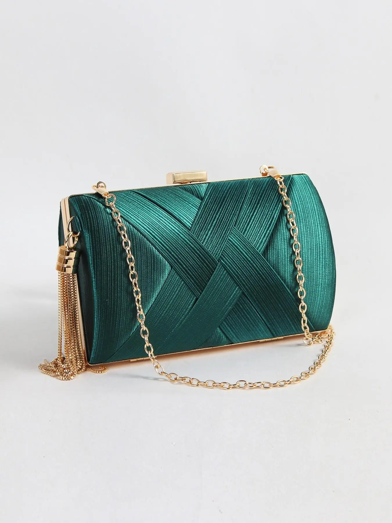 Women's Elegant Criss Cross Tassel Buckle Design Evening Bag, Exquisite Trendy Evening Chain Strap Crossbody Bag, Fashionable Bag for Party Decoration