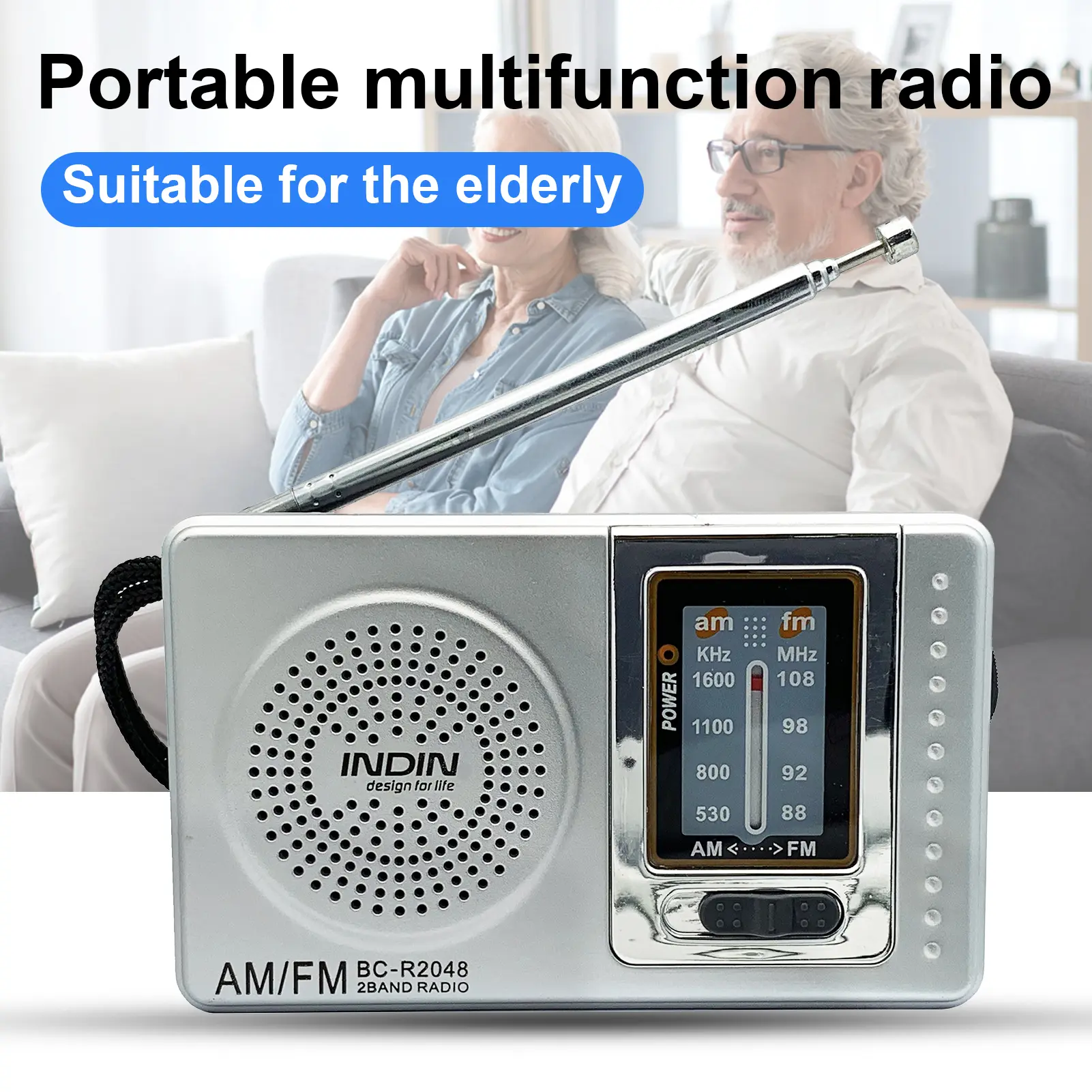 BC-R2048 Mini Radio Pocket Size Telescopic Antenna Battery Powered Portable AM FM Radio for Elder