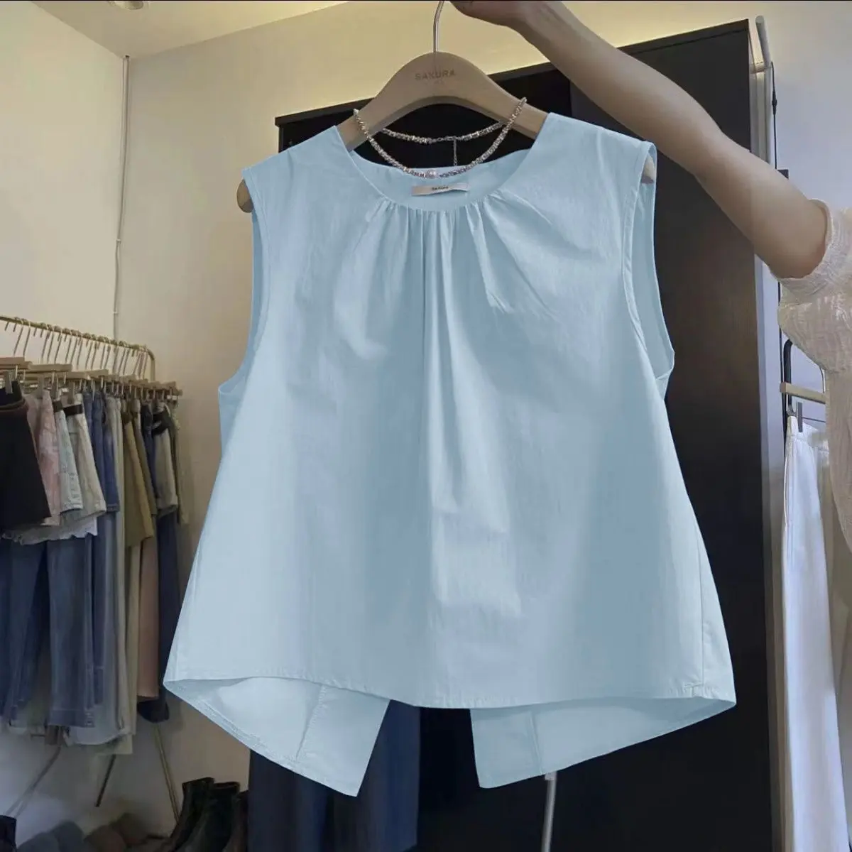 Thin Sleeveless Shirt for Women Summer 2024 New Korean Style Back Crossover Tops for Women