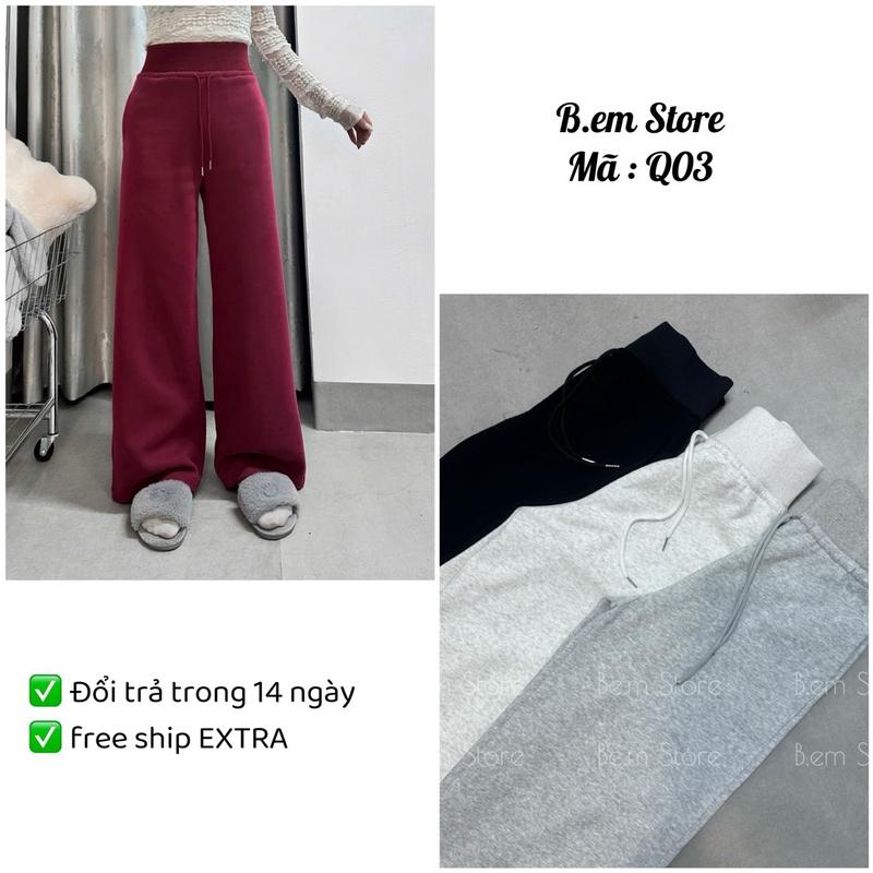 B.em Store Quần Suông  Form Rộng Nữ Mã Q03 Chất Liệu Nỉ 2da Dày Mịn Cạp Cao Tôn Dáng Size S M L XL Màu Xám Lông Chuột Trắng Tàn Đen Free Ship EXTRA