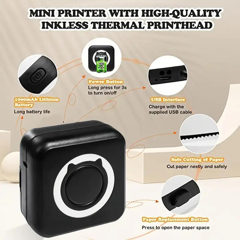 Portable Thermal Printer, 1 Count USB Rechargeable Wireless Label Printer with 1 Roll Print Paper, Bluetooth-compatible Label Maker for Home, School, Office 4