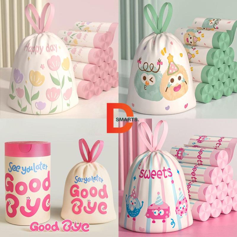 Cuộn 60 Túi Đựng Rác Dây Rút Hoạt Hình Siêu Dai Dsmarts Chất Liệu Dày Dặn Có Quai Xách Kích Cỡ 45*45cm