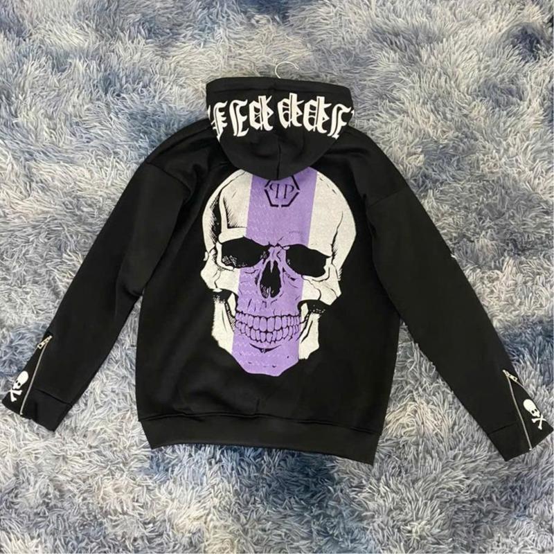 Áo Hoodie Khóa Kéo PhiLip qp Đầu Lâu Mẫu In Sơn Kim Tuyến Cực Chất Hot Trend 2024.Áo Nỉ Cao Cấp qp Khóa Tay Hot New Menswear Dài Tay