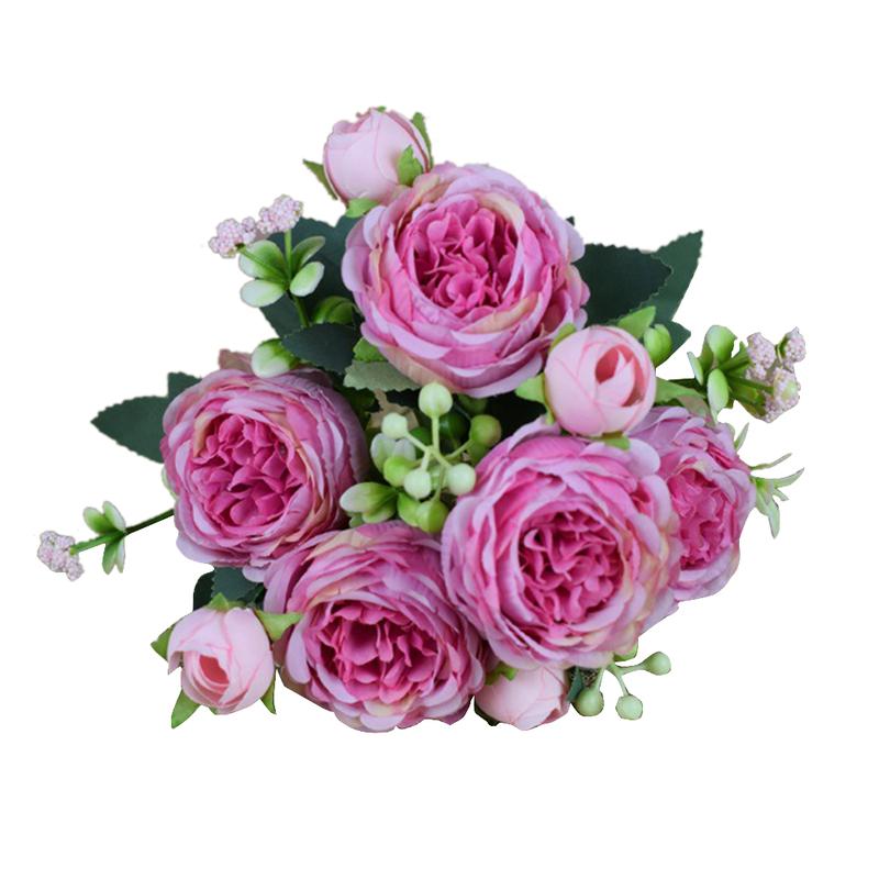 Product Introduction of Hot Sale Simulation Peony 9 Heads Silk Artificial Flowers Bouquet Big DIY Fake Flowers For Home Wedding Decoration Indoor Office 7