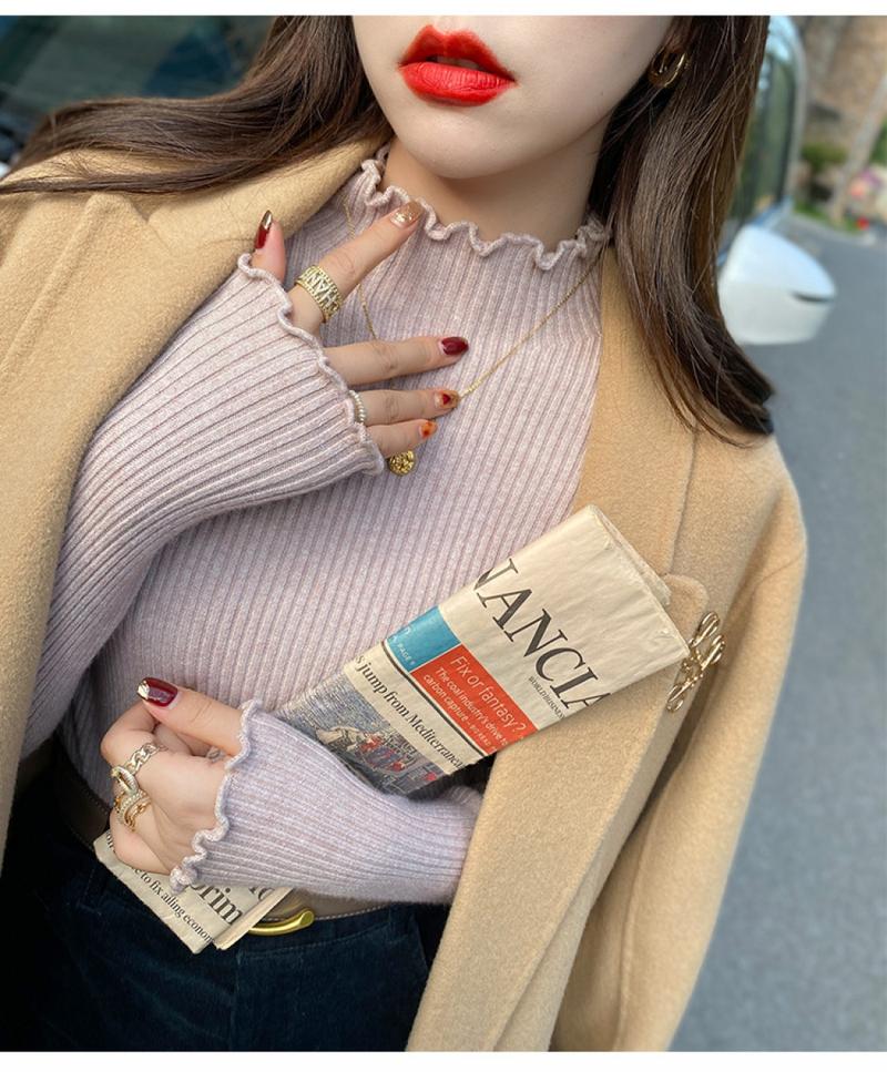 Product Introduction of Gentle Wooden Ear Half Turtleneck Bottoming Shirt Women's Fall and Winter Inner Wear Slim Fit Sweater Soft Glutinous Knitted Top 2023 New Knitwear Womenswear Lingerie Knitting 2