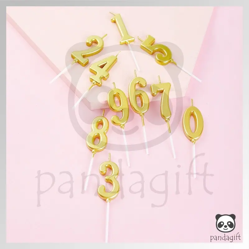 0~9 Lilin Angka / Lilin Ulang Tahun Emas 1pcs / Hiasan Kue Ulang Tahun / Happy Birthday Cake Golden Number Candle - GG0337