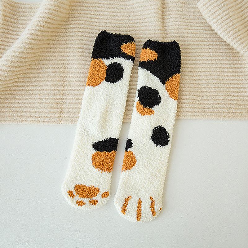 Product Introduction of Winter New Striped Cartoon Cat Claws Warm Thickened Sleeping Socks For Women 26