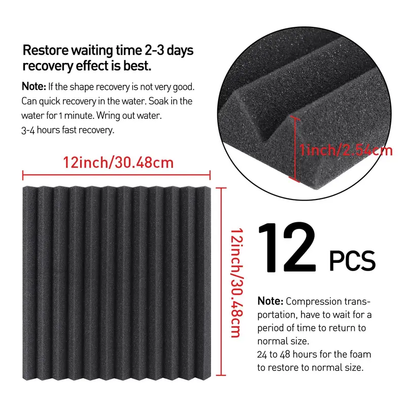 Acoustic Foam Panel, 12pcs/set Soundproofing Acoustic Foam Panel, Sound Absorbing High Elasticity High Density Foam Panel for Studio, Recording Room 1