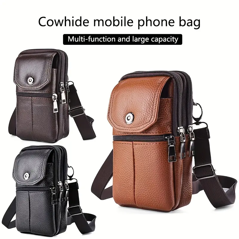Men's Genuine Leather Phone Holster - Casual Style, Multi-Function Waist Pack with Belt Loop for Work & Everyday Use