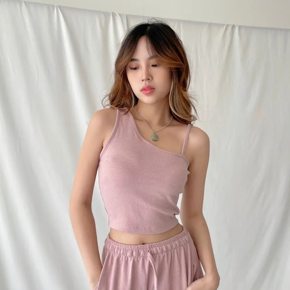 Yeoji Hailey Tanktop Knit Korean Premium | One shoulder | Atasan Crop Wanita