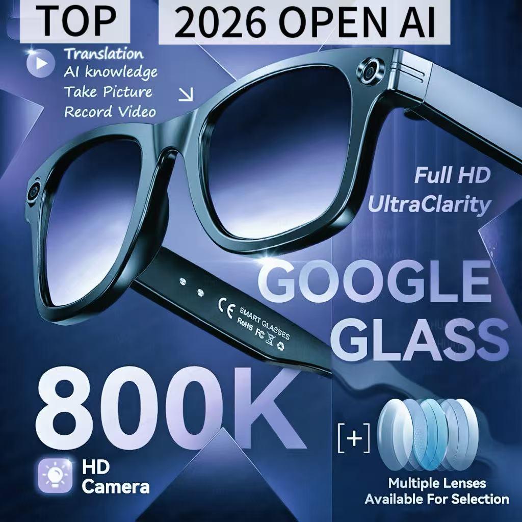 2026 AI Smart Glasses with 8MP Camera Video Recording 100+ Languages Translation Sunglasses Bluetooth Call Music Play Men Women